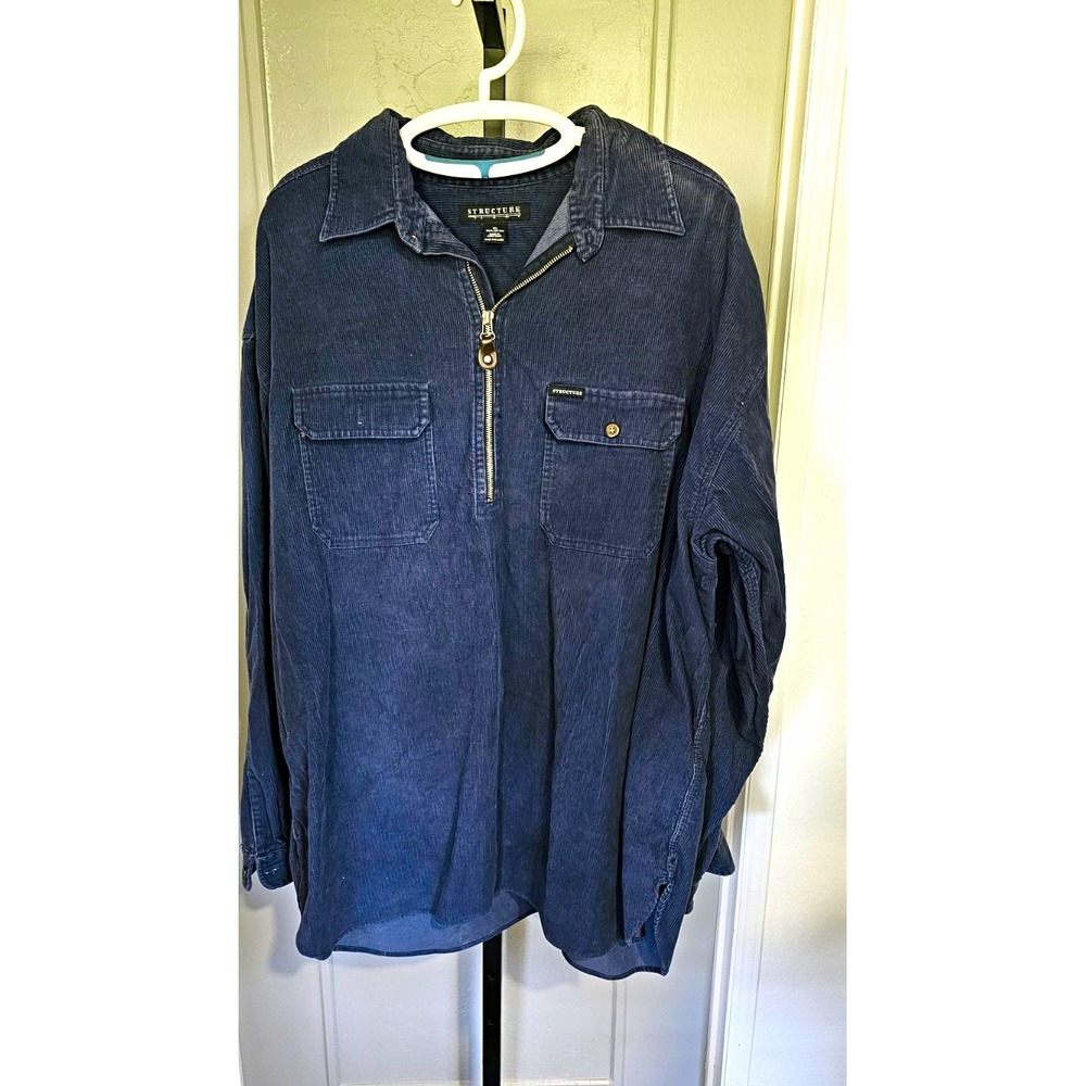 Vintage 90s Structure Navy Corduroy 1/4 Zip Pullover Shirt